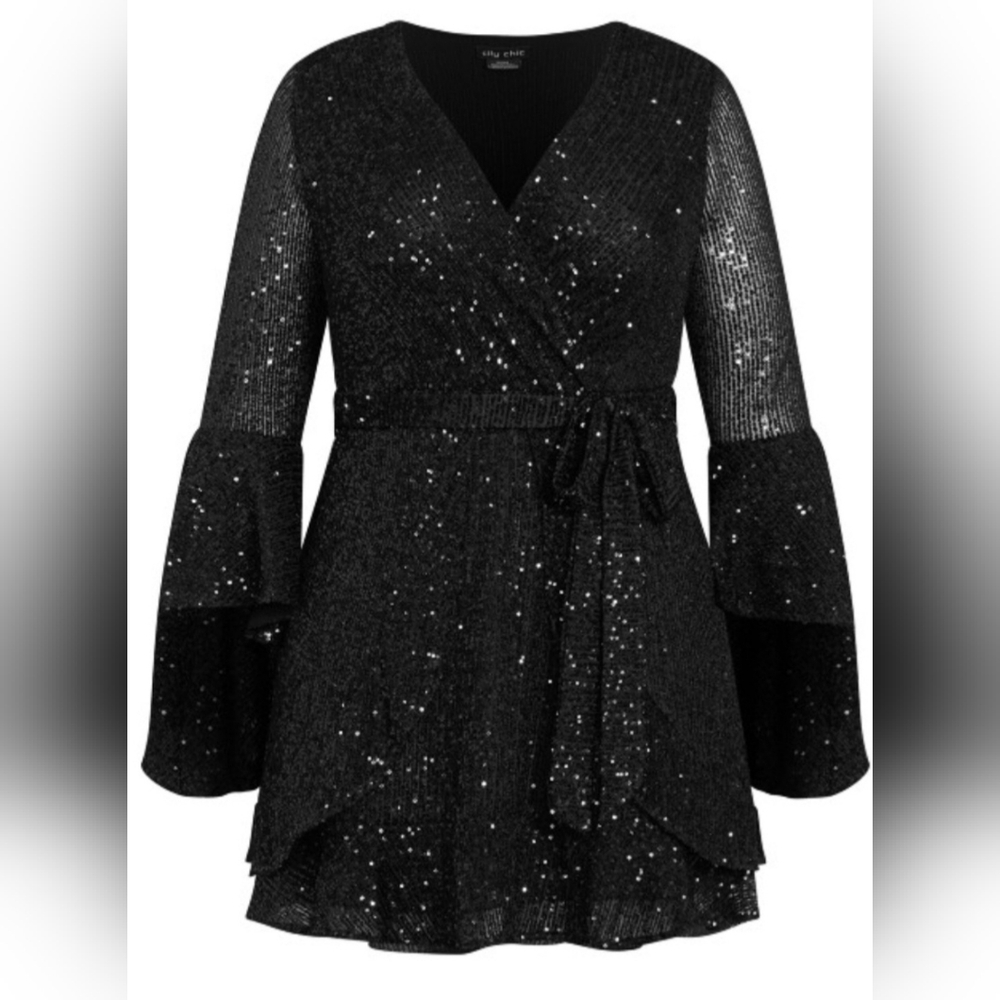 NWT City Chic Black Sequin Long Sleeve Dress Size XXL/24 - Picture 14 of 16